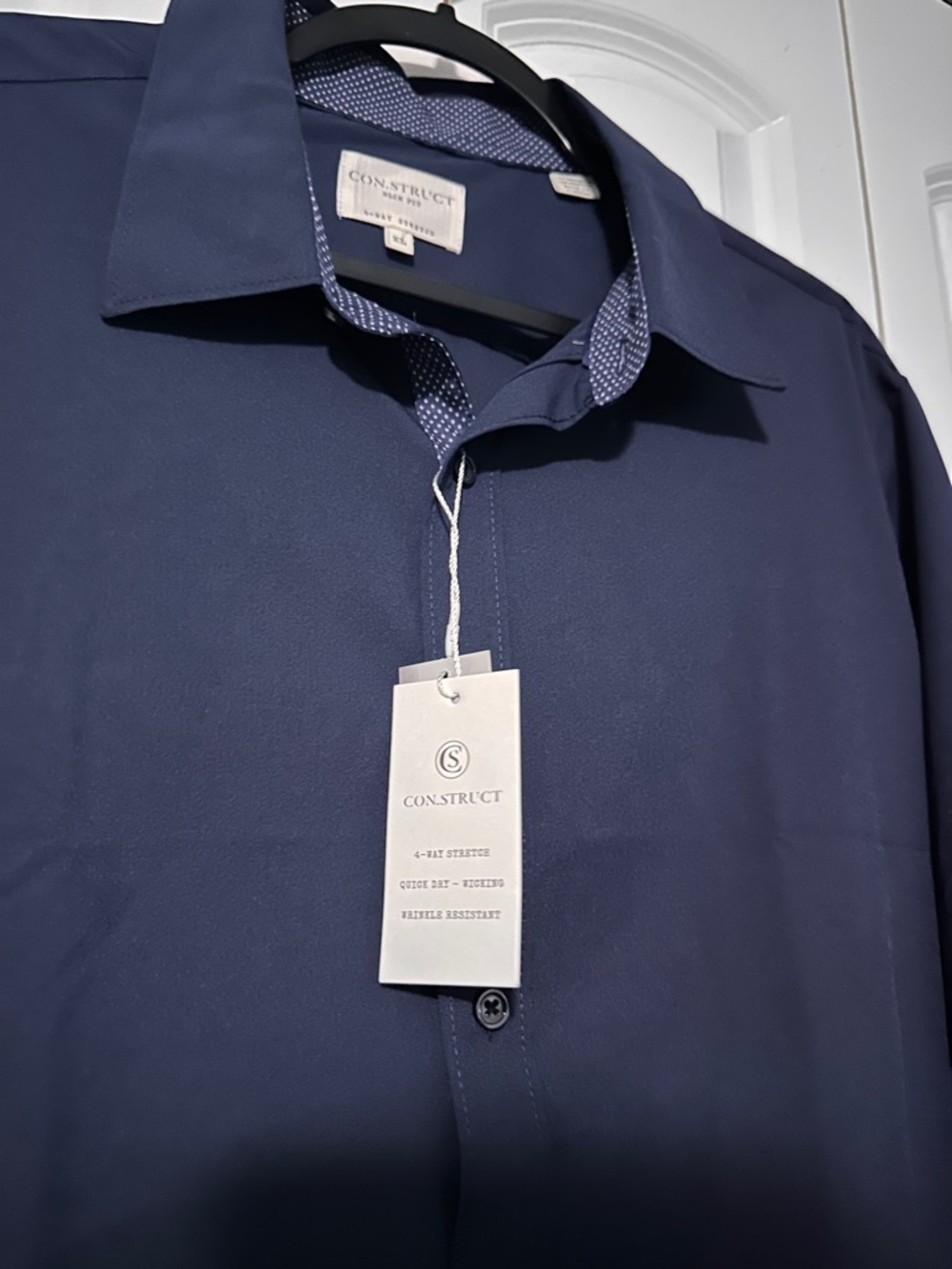 Construct Mens Navy Button-Up Dress Shirt